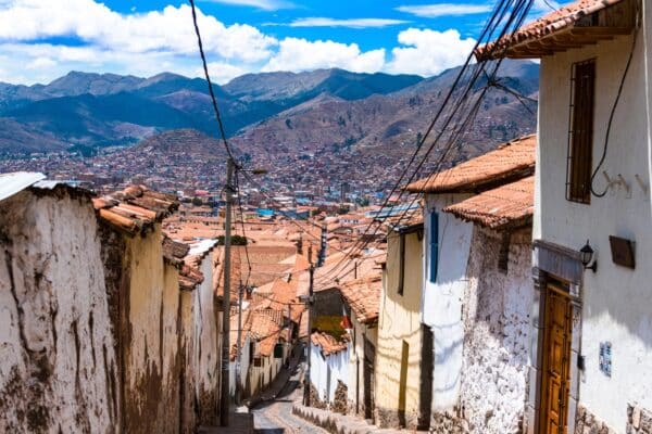 Power lines overlooking valley in Cusco, Peru