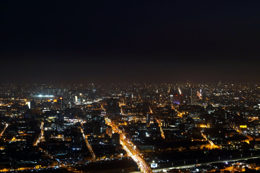 Aerial view of Lima, Peru, at night.
