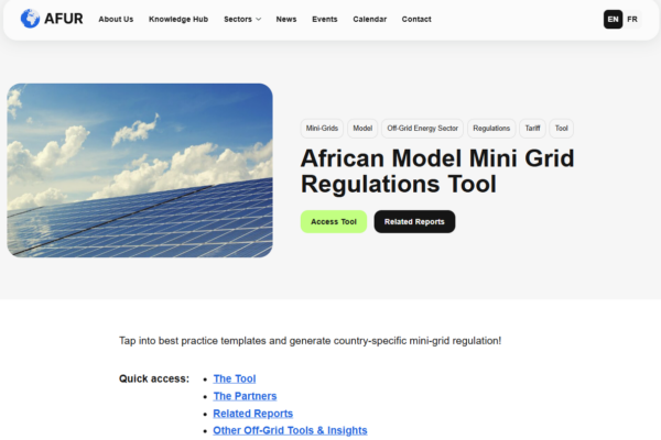 Screenshot of AFUR's Model Mini-Grid Regulations Tool website