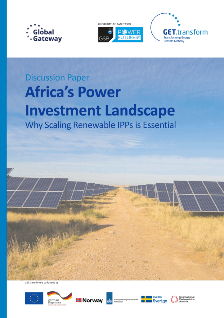 Cover of the GET.transform and Power Futures Lab discussion paper "Africa's Power Investment Landscape"